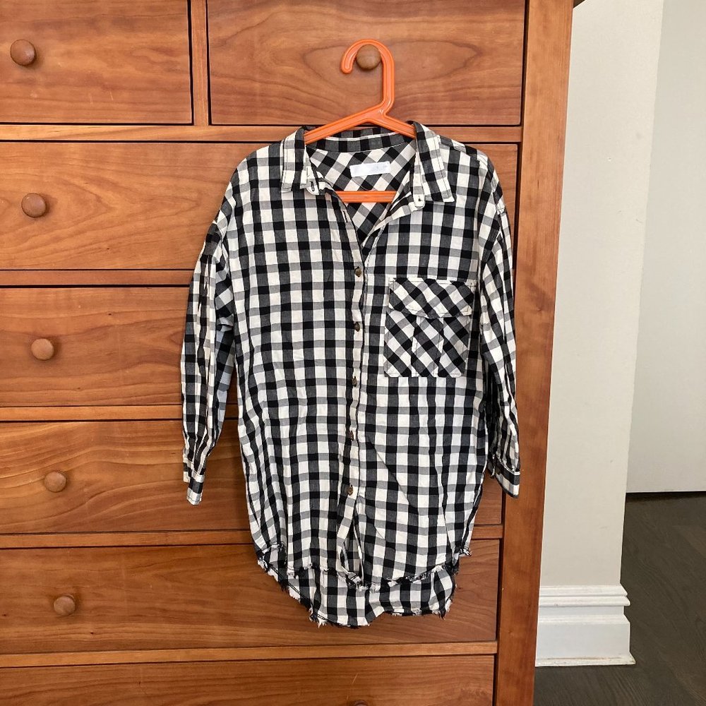 Zara Girls' Black and White Check Shirt, size 9